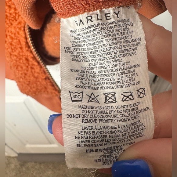 VARLEY oakden rust orange fuzzy crewneck pullover side zippers size small - Picture 6 of 8